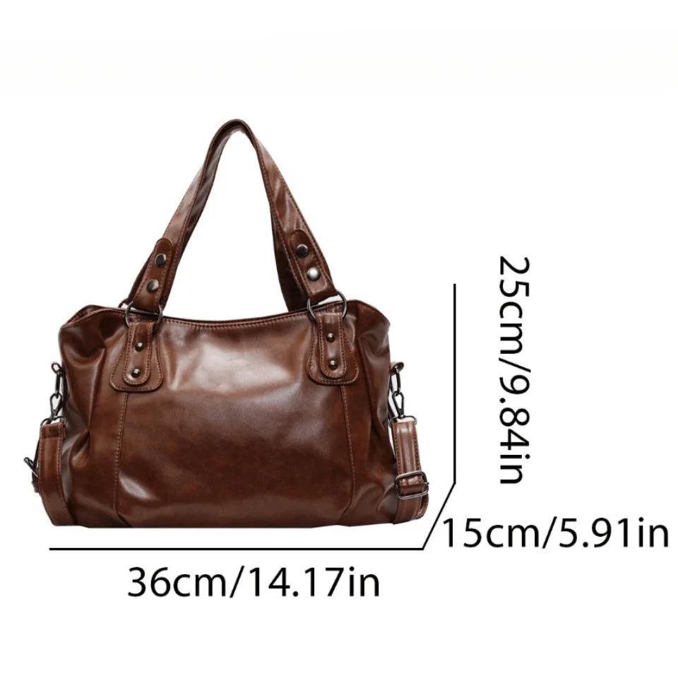 Retro Roomy PU Leather Shoulder Bag