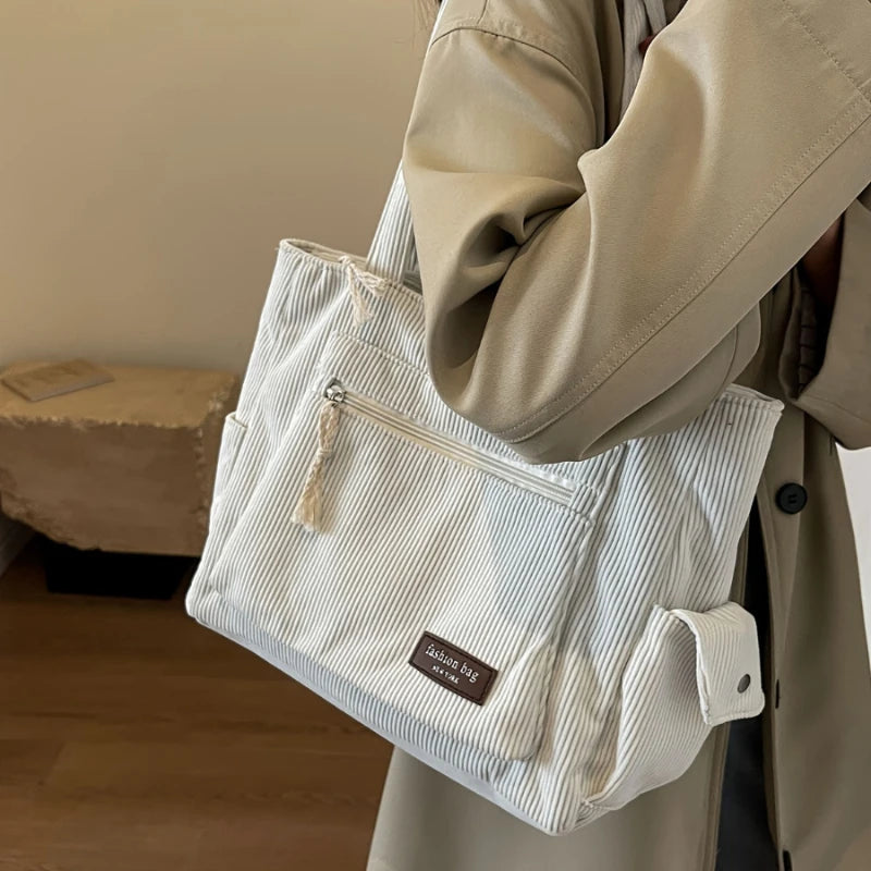 Corduroy Multi-Pocket Tote Bag
