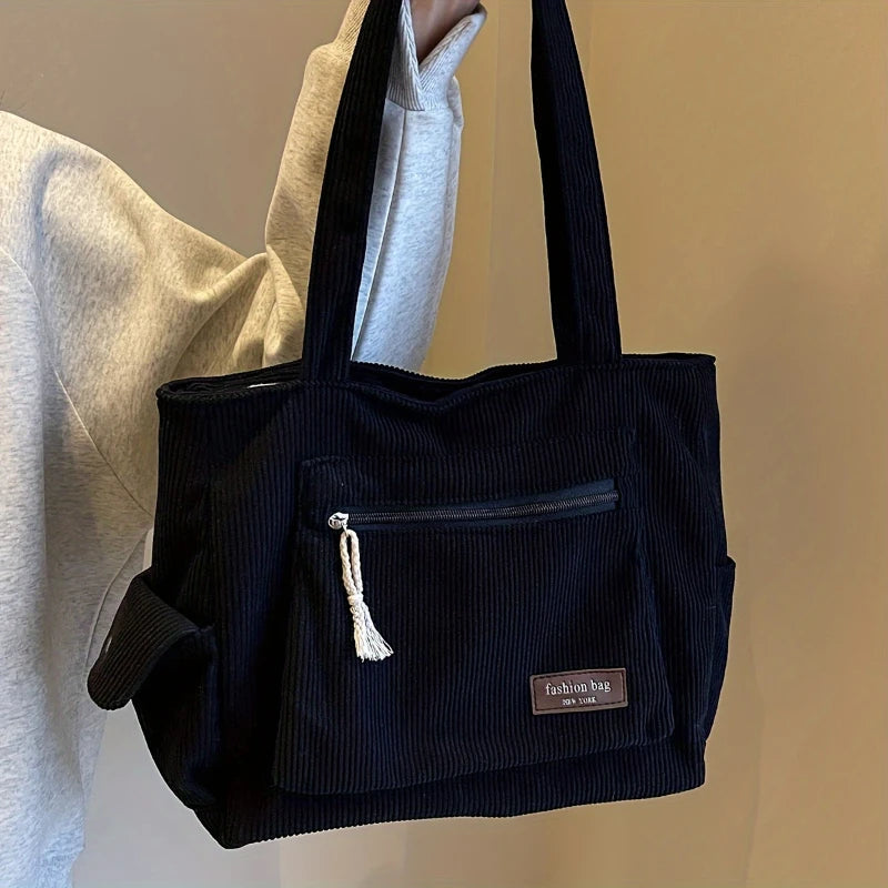 Corduroy Multi-Pocket Tote Bag