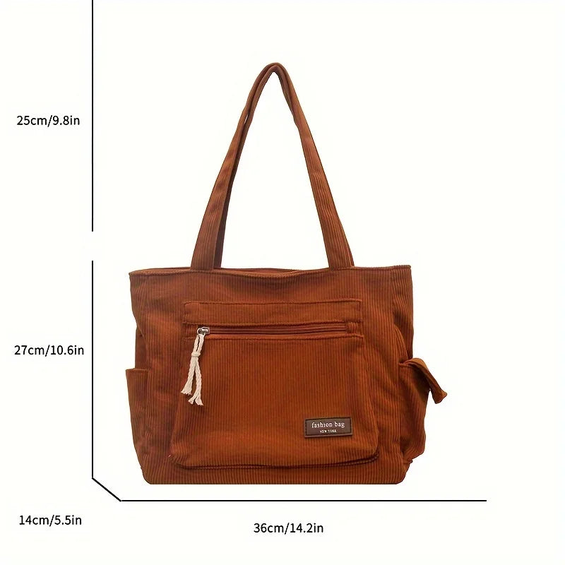 Corduroy Multi-Pocket Tote Bag