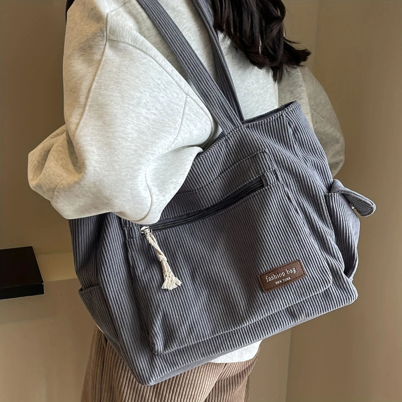 Corduroy Multi-Pocket Tote Bag