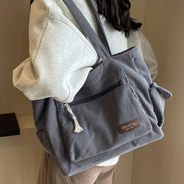 Corduroy Multi-Pocket Tote Bag