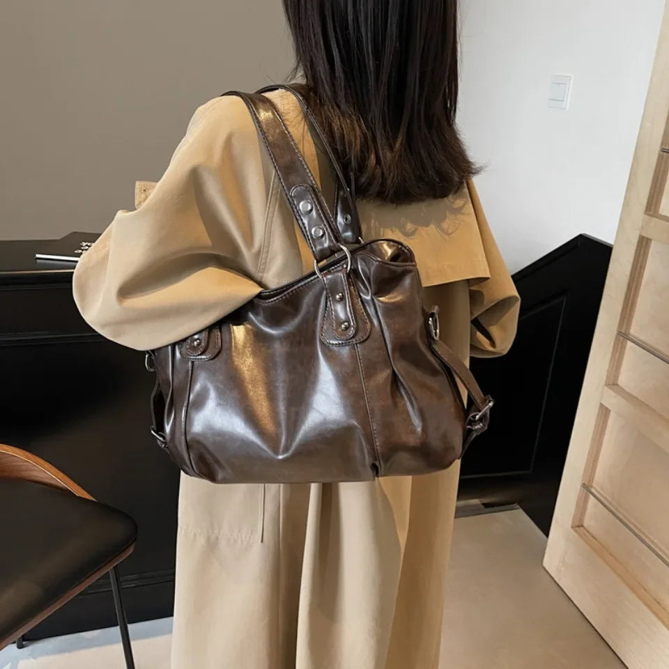 Retro Roomy PU Leather Shoulder Bag