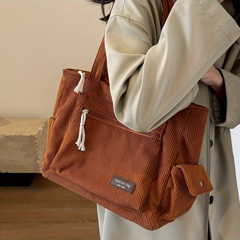 Corduroy Multi-Pocket Tote Bag