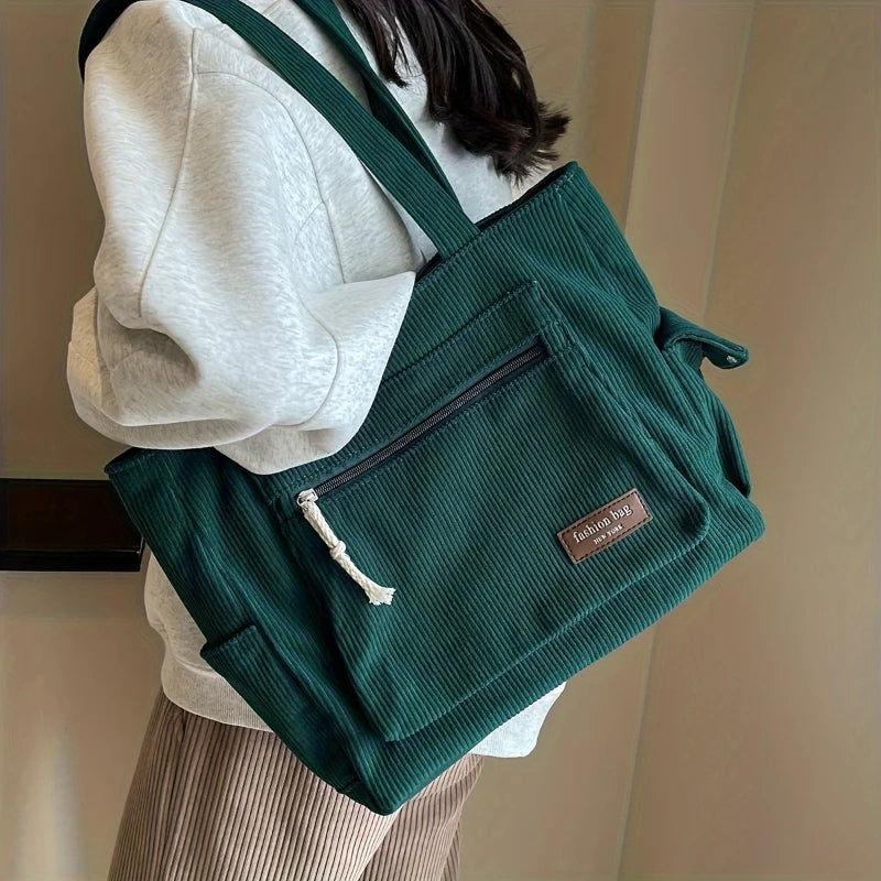 Corduroy Multi-Pocket Tote Bag